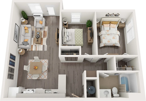 Floor plan for 2 beds, 1 bath, 850 sqft